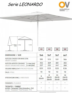 comprar Parasoles Modelo LEONARDO Rectangulares para hosteleria